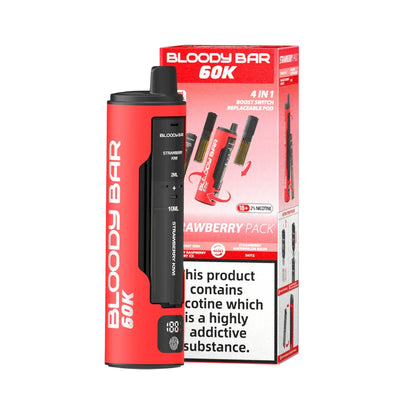 Red and black Bloody Bar 60K vape device packaging on a white background