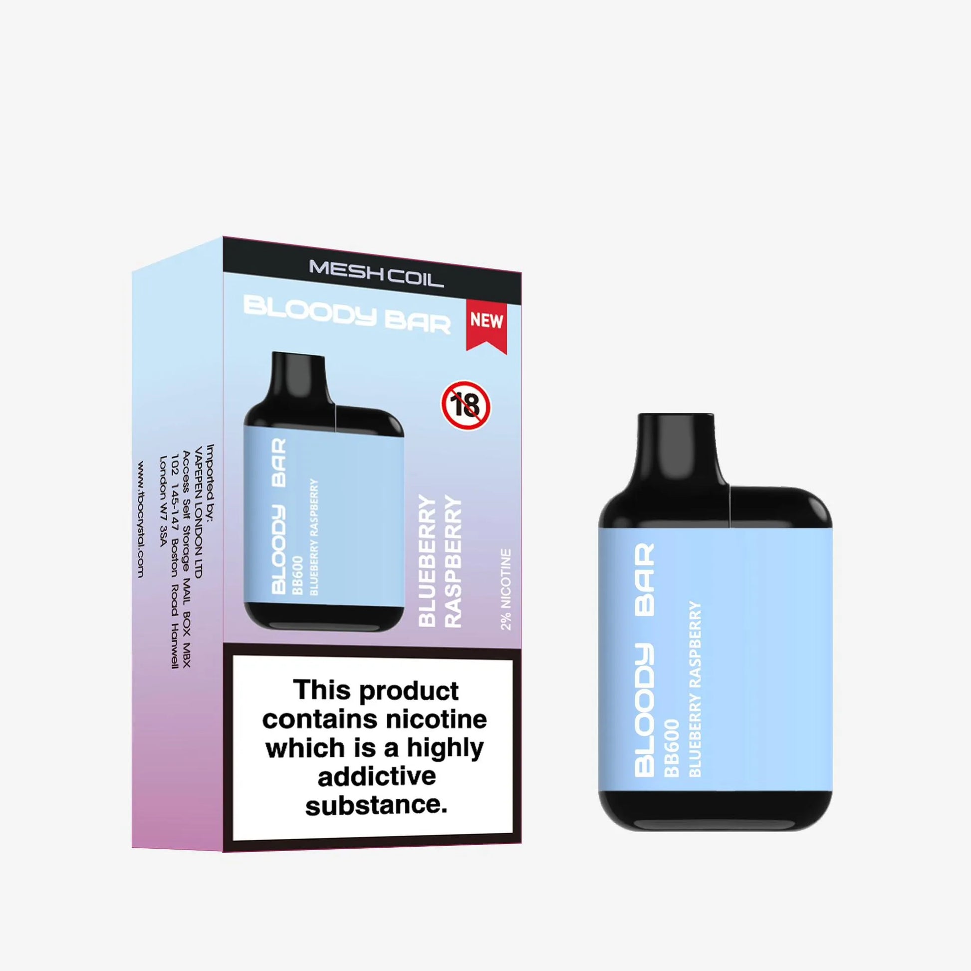 Bloody Bar vape device and packaging on a white background