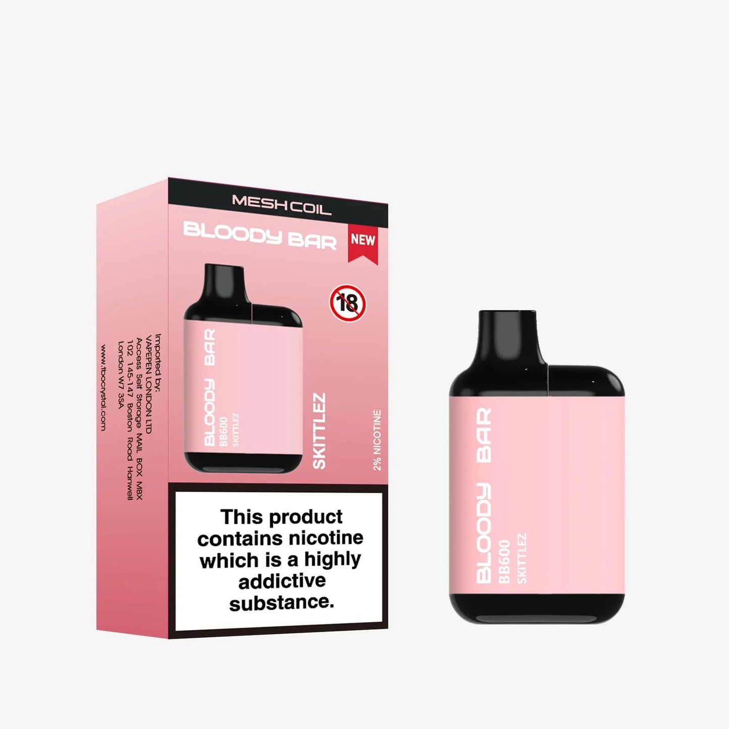 Pink Bloody Bar vape device and packaging on a white background