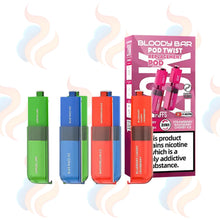 Three Bloody Bar Pod Twist 20k refill pods with packaging on a white background