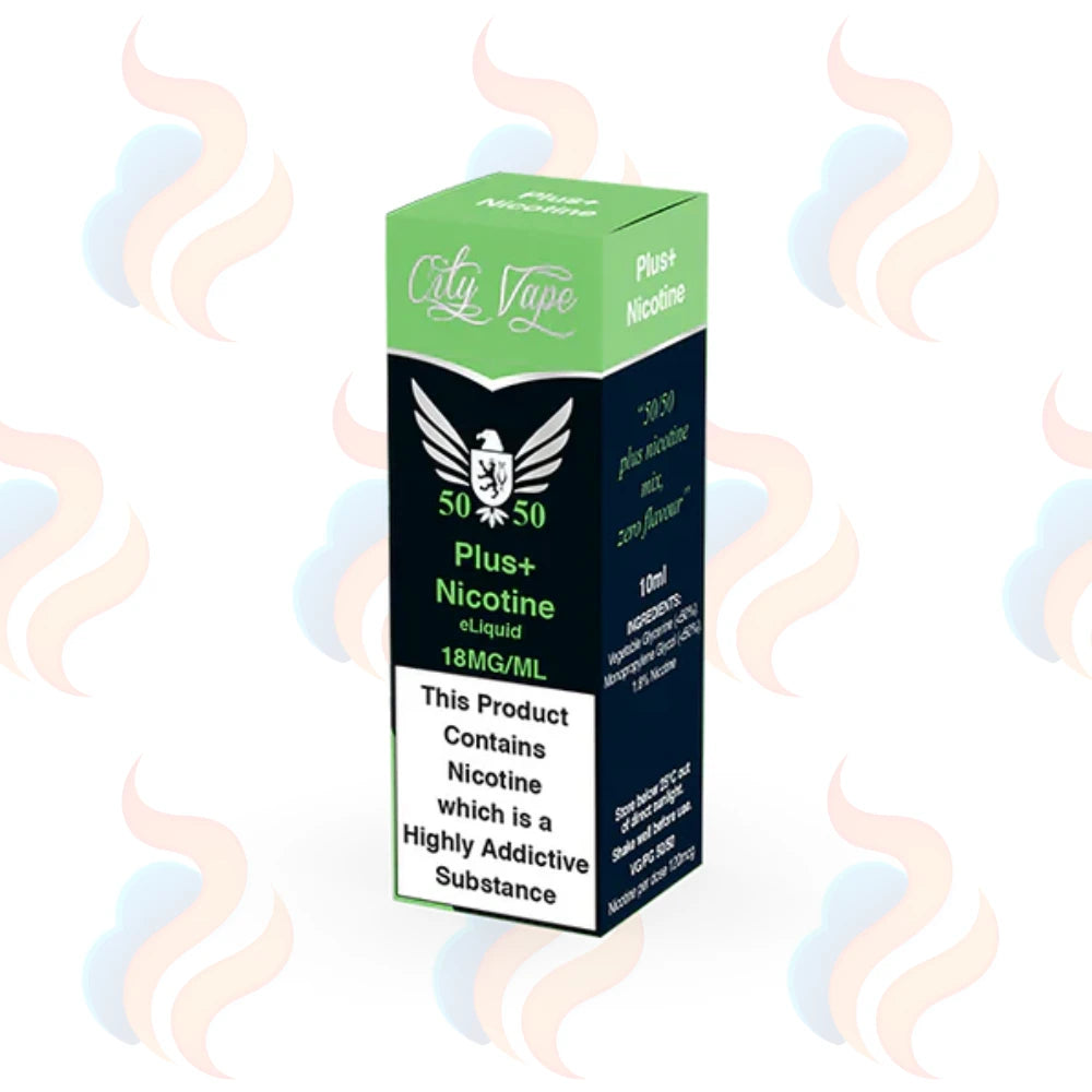 50/50 vape liquid packaging with green and black design on a white background