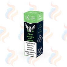50/50 vape liquid packaging with green and black design on a white background