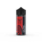 Vape juice bottle with red and black design on a white background