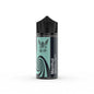 Vape juice bottle with black cap and green label on a white background
