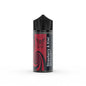 Vape juice bottle with red and black design on a white background