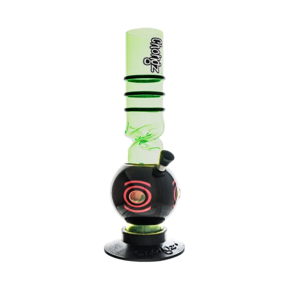 Colourful 30cm Chongz "Super Nause" acrylic waterpipe on a white background.