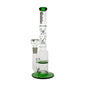 Clear 30cm Chongz "Hairway To Steven" glass waterpipe with green accents on a white background.