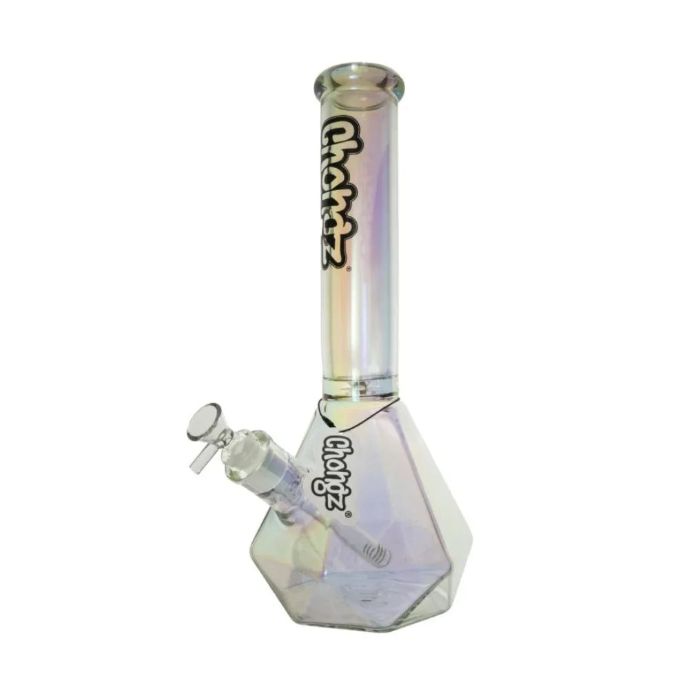 Clear 30cm Chongz "Johnny Gemstone" pearl-glass waterpipe on a white background.