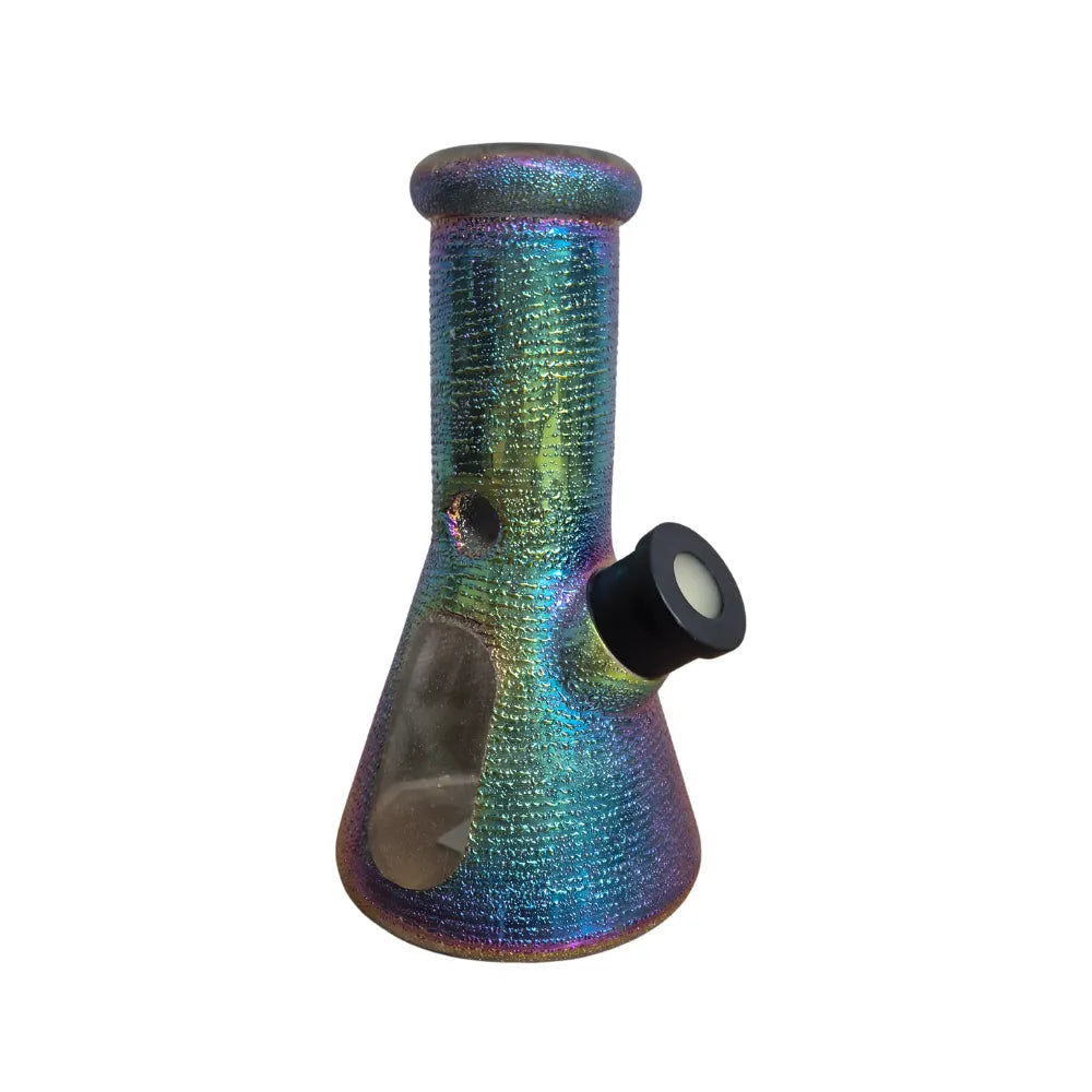 Multicolored glass smoking device on a white background