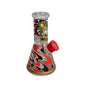 Colorful glass bong with a red accent on a white background