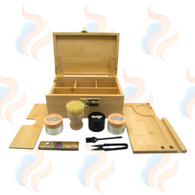 Chongz wooden gift box kit with various smoking accessories and containers on a white background