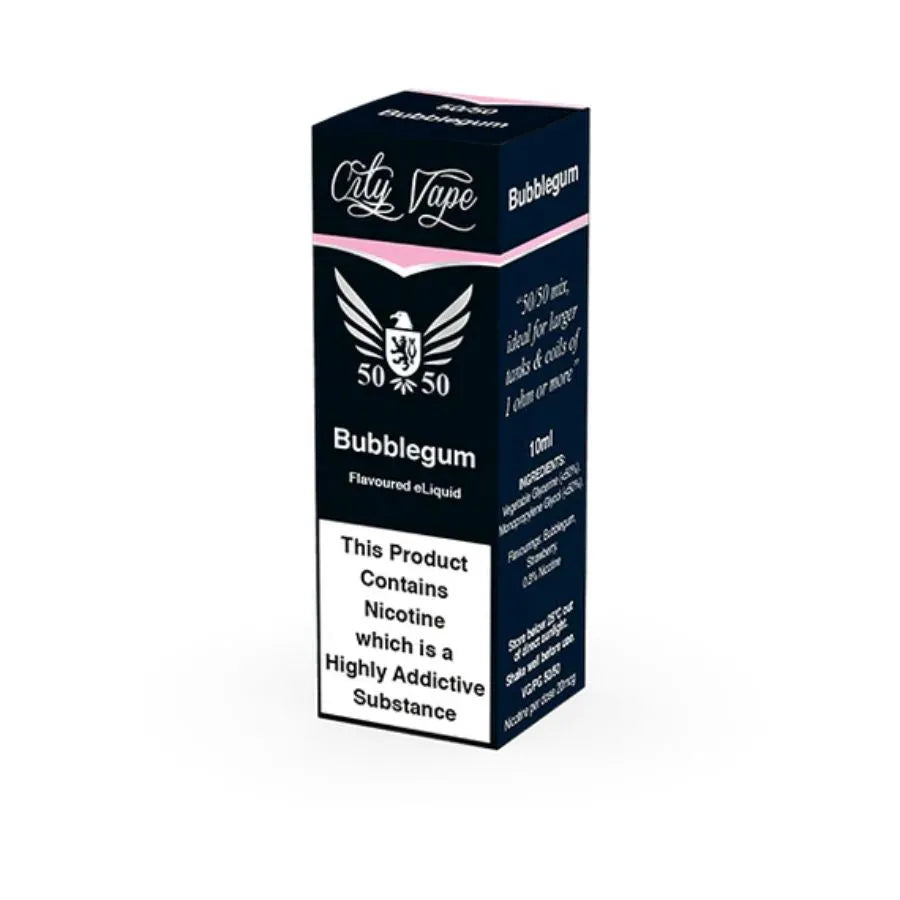 City Vape 50/50 Bubblegum e-liquid packaging on a white background