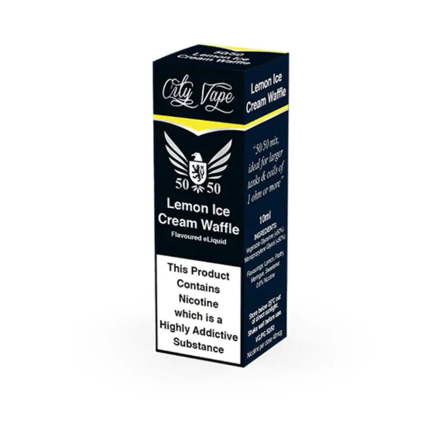 Lemon Ice Cream Waffle e-liquid packaging with City Vape branding on a white background