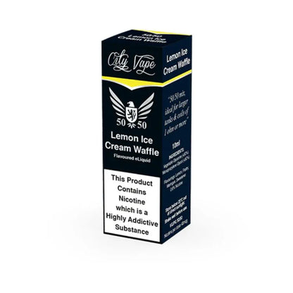 Lemon Ice Cream Waffle e-liquid packaging with City Vape branding on a white background