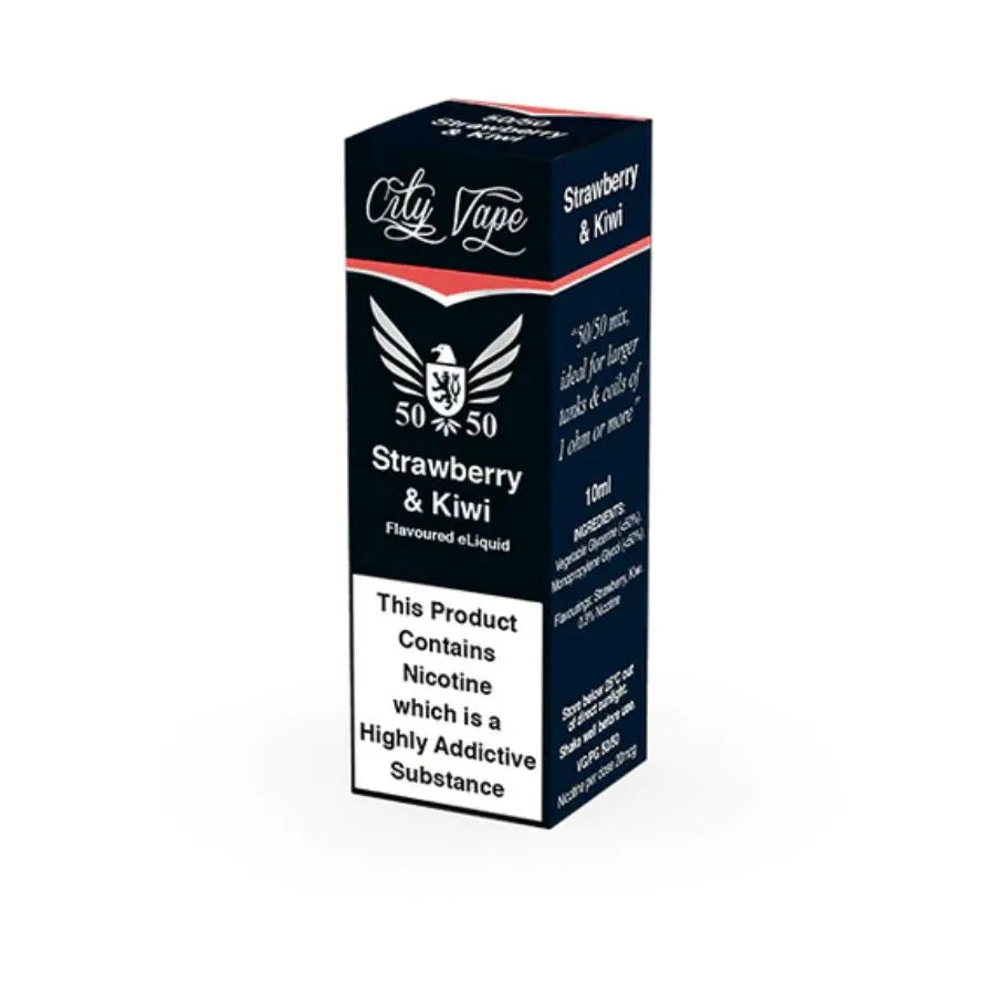 E-liquid packaging for Strawberry & Kiwi flavor on a white background