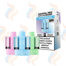 Three Crystal Pro Switch Pro 30K vape refill pods with packaging on a white background.