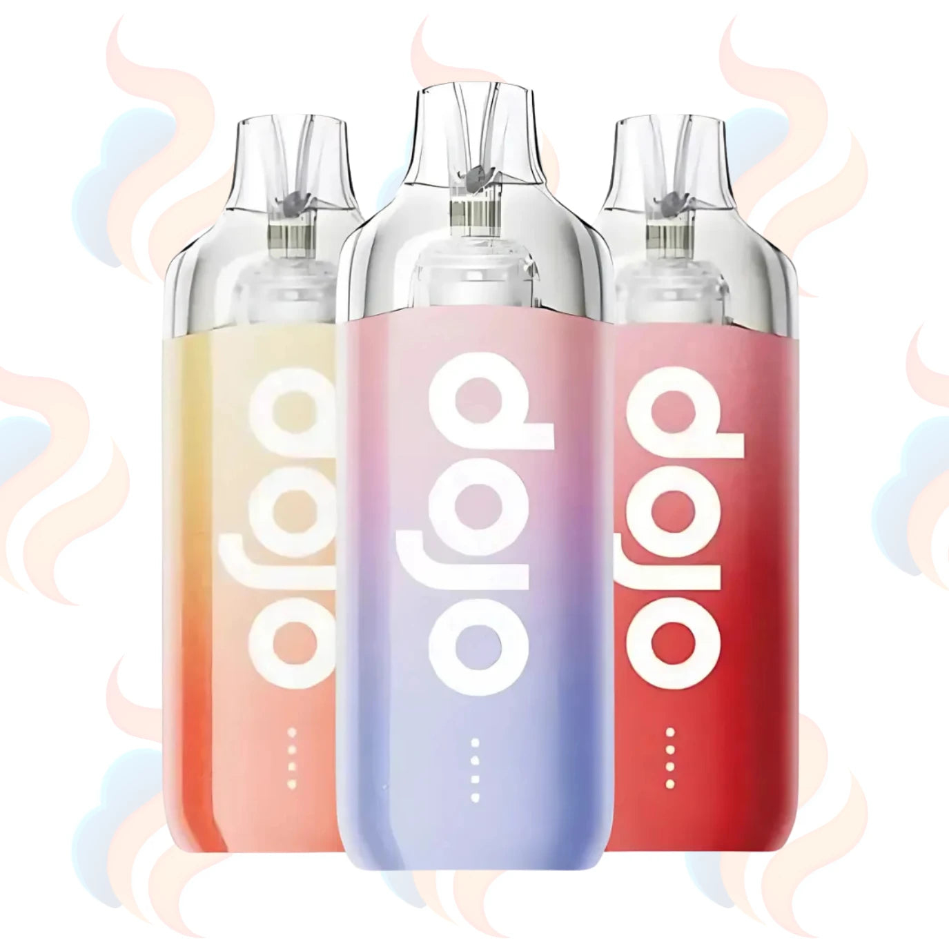 Three gradient vapes with 'dojo' branding on a white background