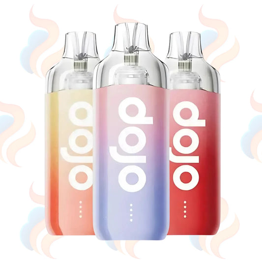 Three gradient vapes with 'dojo' branding on a white background