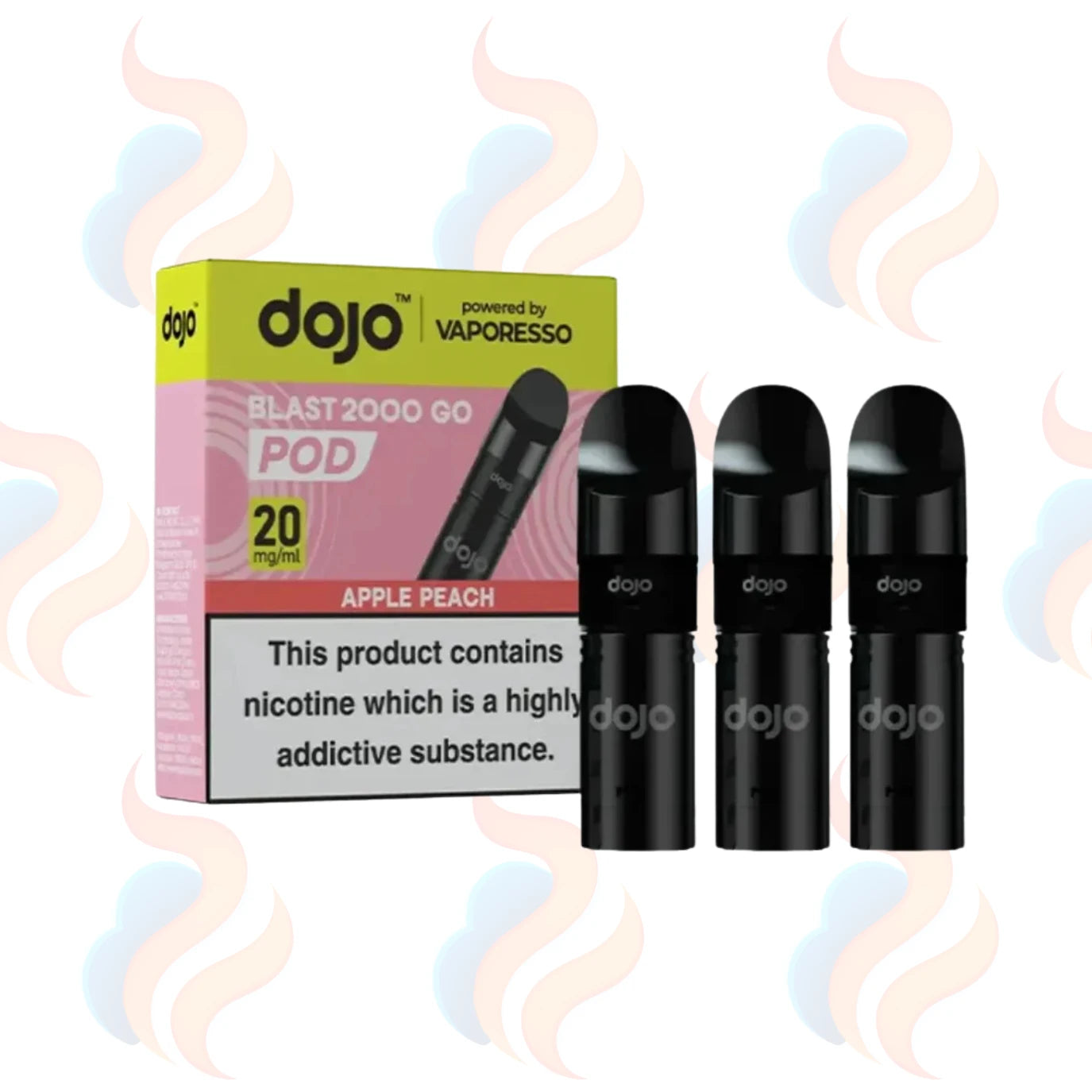 Three Dojo Blast 2000 Go vape refill pods with packaging on a white background.