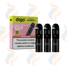 Three Dojo Blast 2000 Go vape refill pods with packaging on a white background.
