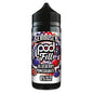 Vape juice bottle with colorful label on a white background