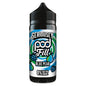 Bottle of Seriously Pod Fill e-liquid with blue pear on a white background