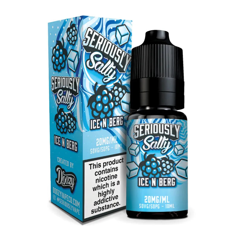 Seriously Salty Ice N Berg vape juice bottle and packaging on a white background