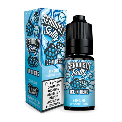 Seriously Salty Ice N Berg vape juice bottle and packaging on a white background