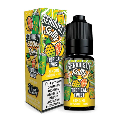 Seriously Salty Tropical Twist vape juice packaging with pineapple and orange design on a white background