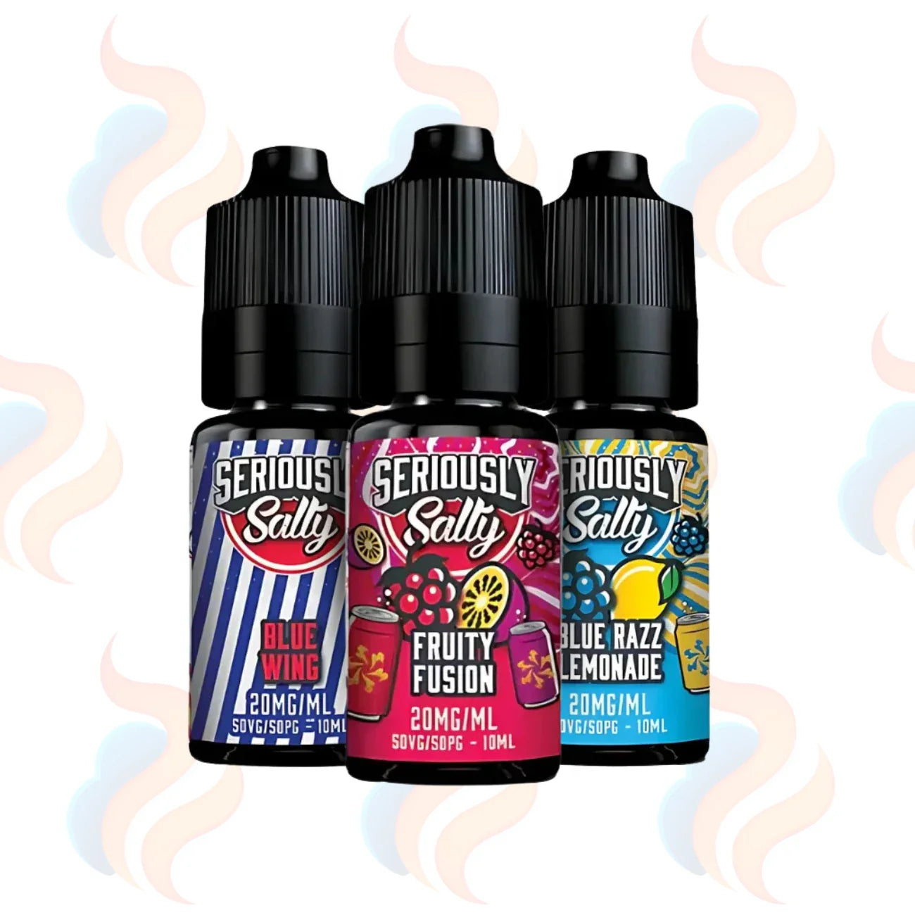 Three Doozy Seriously Soda Salty E-liquids on a white background with UK Vape Supply Logo