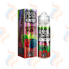 Double Drip Crystal Mist vape juice bottle and packaging on a white background with smoke effects.
