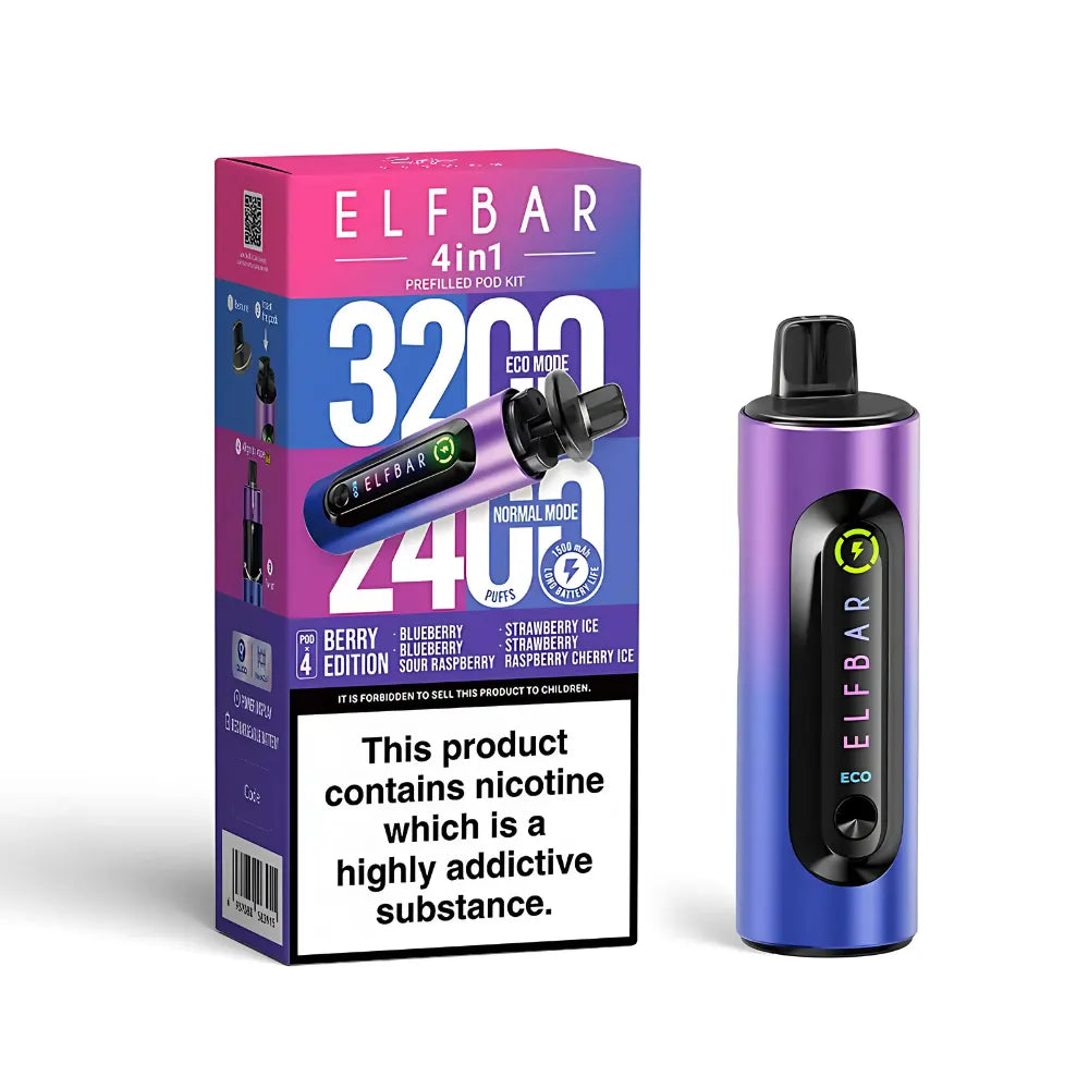 Elf Bar vape device and packaging on a white background