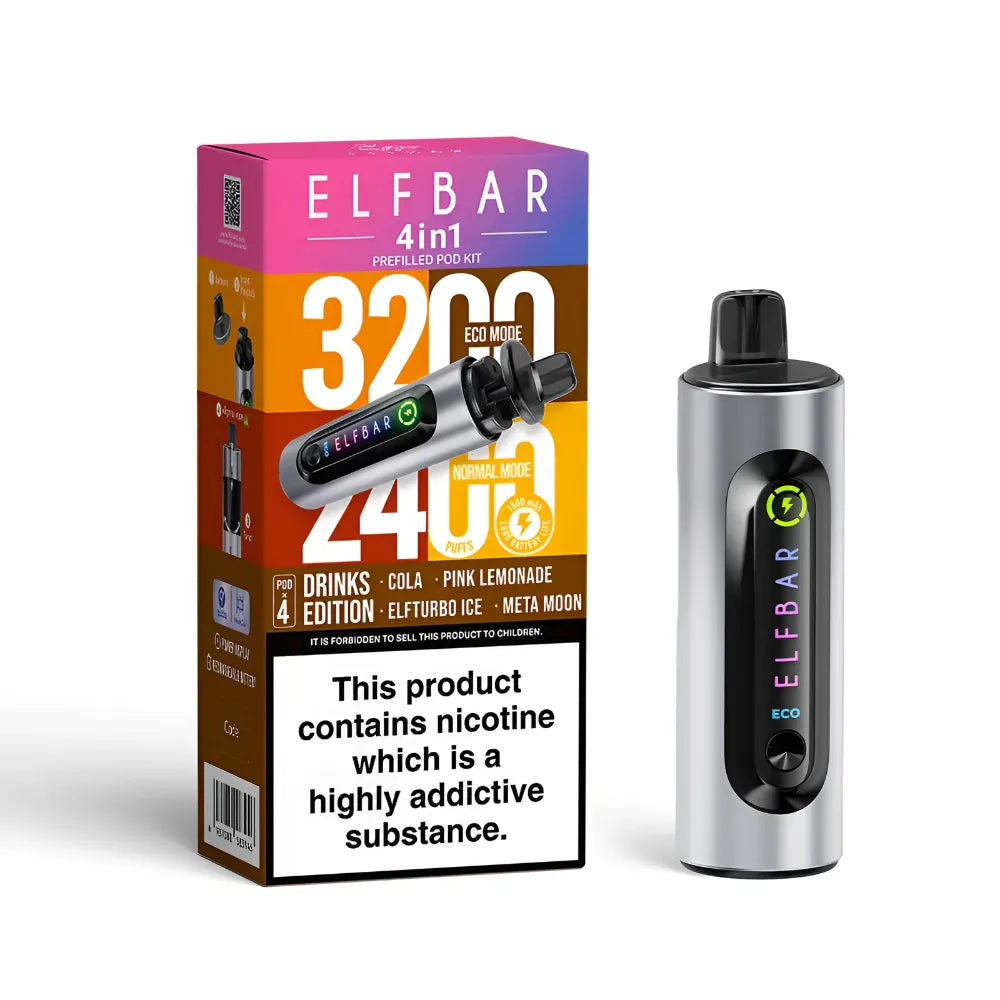 Elf Bar vape device and packaging on a white background