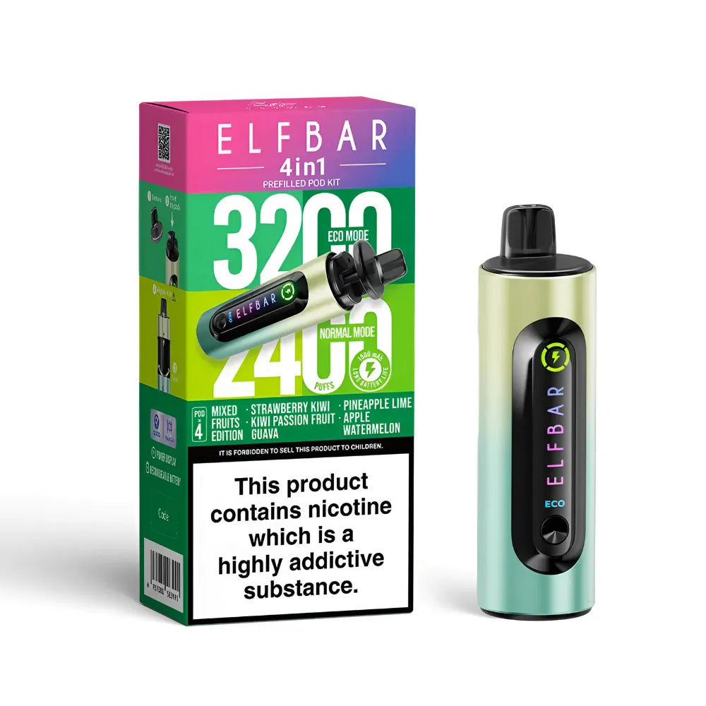 Elf Bar vape device and packaging on a white background