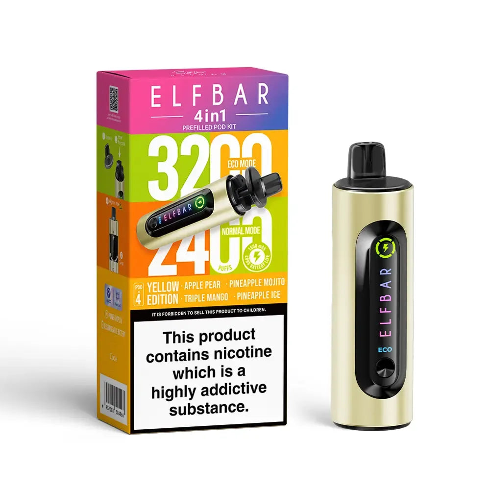 Elf Bar vape device and packaging on a white background