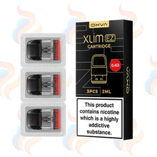 OXVA Xlim EZ Cartridge packaging with nicotine warning label on a white background