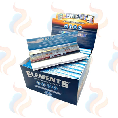Box of Elements rolling paper with a blue and white design on a white background