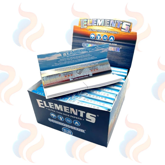 Box of Elements rolling paper with a blue and white design on a white background