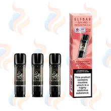 Three Elf Bar Elfa vape refill pods with packaging on a white background.