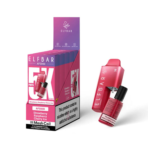 Box Of 5 - Elfbar AF5000 - Strawberry Raspberry Cherry Ice