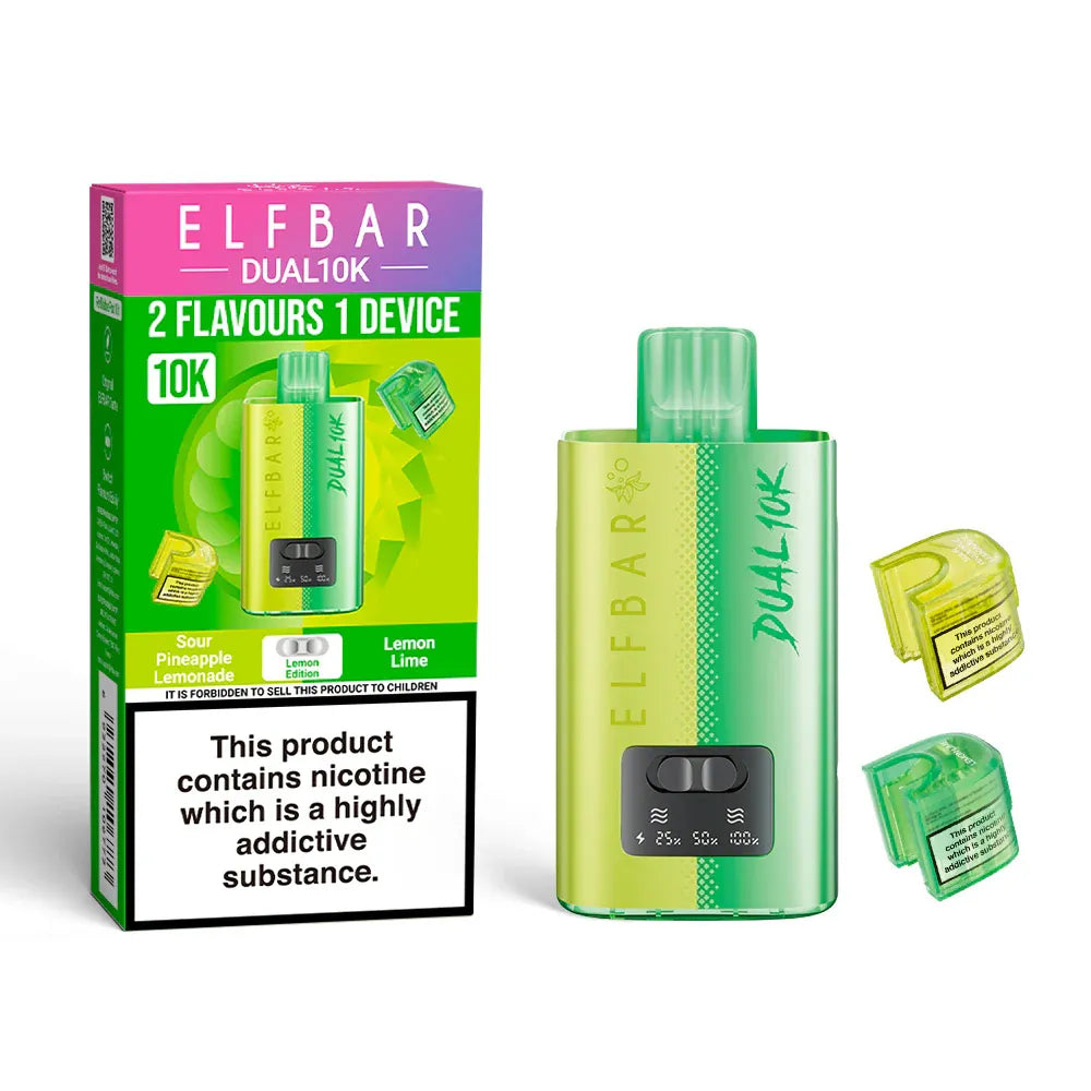 Green vape device with packaging and accessories on a white background