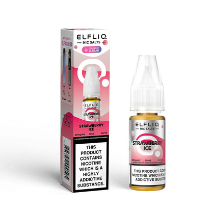 Elfliq Strawberry Ice e-liquid bottle and packaging on a white background