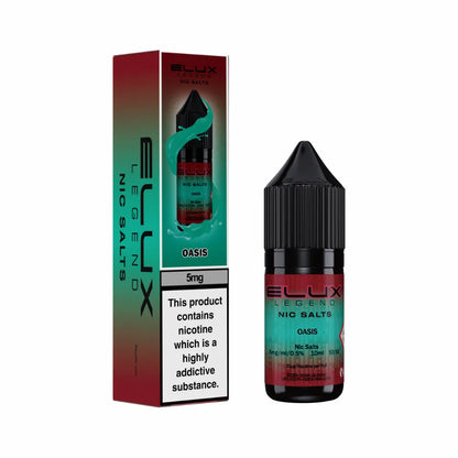 Elux Nic Salts Oasis vape juice bottle and packaging on a white background
