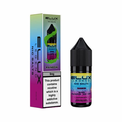 Ellux Legend Nic Salts Rainbow vape juice bottle and packaging on a white background