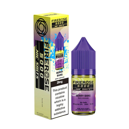 Elux Firerose 5000 nic salt e-liquid bottle in "Berry Bang" flavour with colourful packaging on a white background.