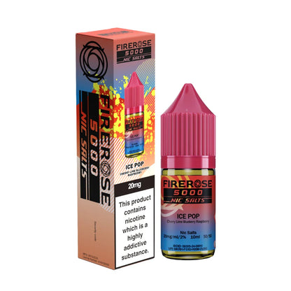 Elux Firerose 5000 nic salt e-liquid bottle in "Ice Pop" flavour with colourful packaging on a white background.
