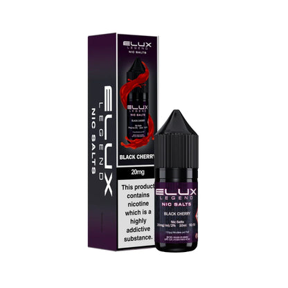 Elux Legend Nic Salts Black Cherry vape juice bottle and packaging on a white background