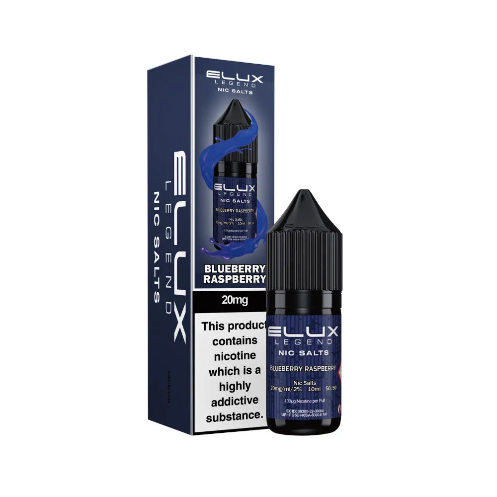 Elux Legend Nic Salts Blueberry Raspberry vape juice packaging on a white background