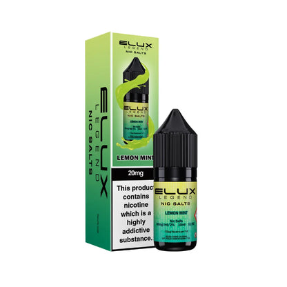 Elux Legend Nic Salts Lemon Mint vape juice bottle and packaging on a white background