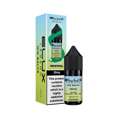 Elux Legend Nic Salts Menthol vape juice bottle and packaging on a white background